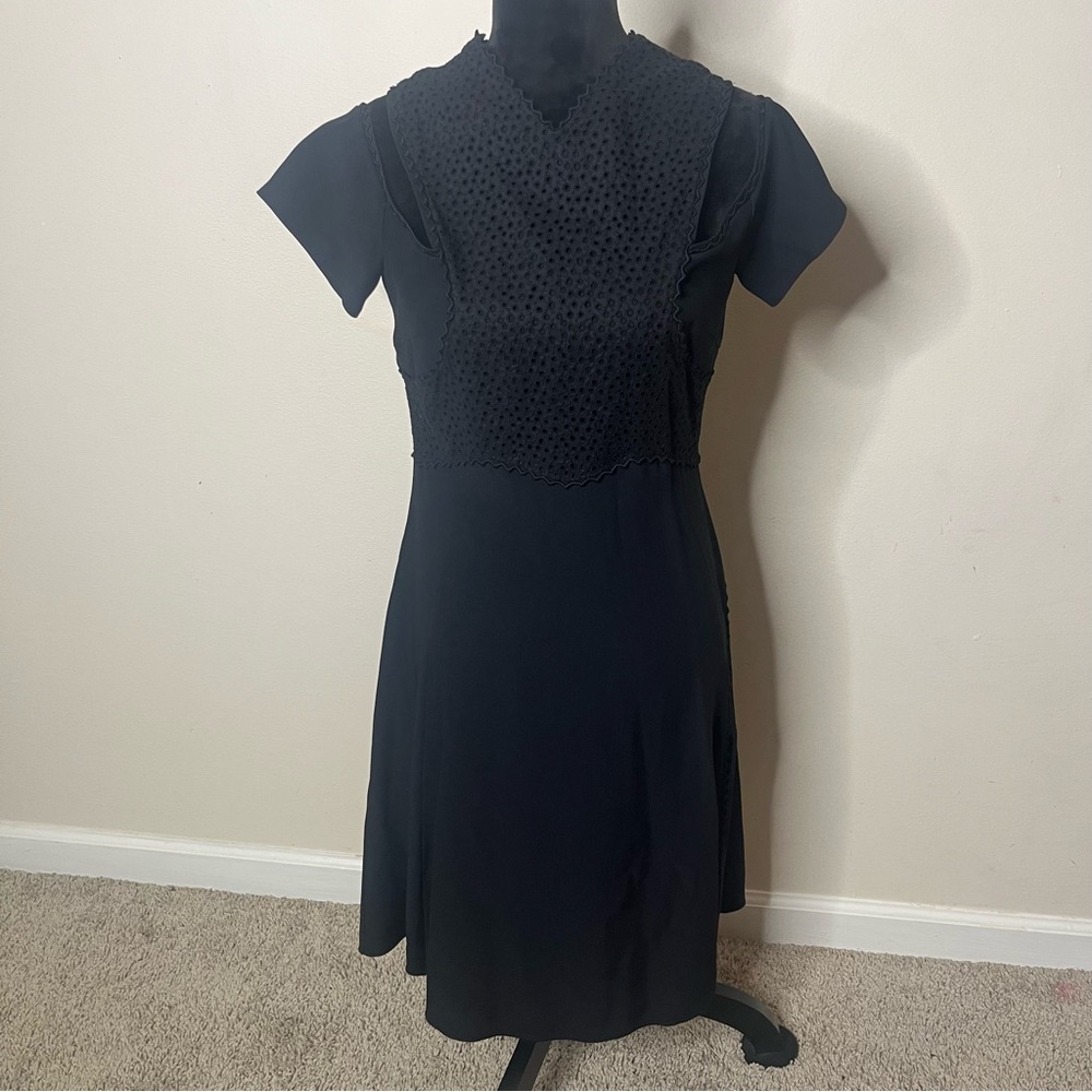 Antonio Berardi Women’s Black Eyelet Off The Shoulder Knee Dress Sz Italy 44~NWT